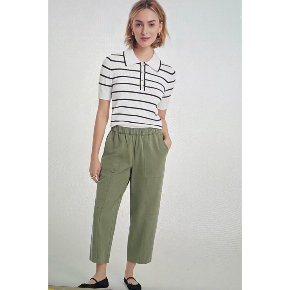 On 34th Womens Olive Green Elastic Waist Wide-Leg Pants 1X Cotton Blend